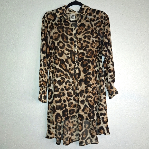 ivy jane Tops - Ivy Jane Leopard Print Semi-Sheer Boho Hi Low Tunic/Dress Size XS